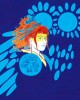 Illustration aux crayons de couleur : portrait d'une femme rousse de profil, avec un maquillage jaune et des motifs de chouette en arrière-plan.